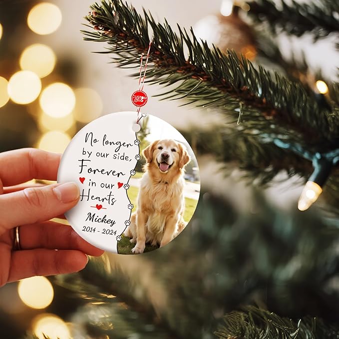 Bemaystar Dog Memorial Ornament- Personalized Pet Memorial Gifts Pet Memorial Ornament Dog Remembrance Ornament Forever in Our Hearts in Loving Memory, Sympathy Gifts Loss of Cat