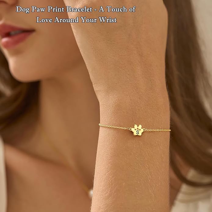 Dog Easter Mom Gifts for Dog Lover Initial Bracelet for Women with Heart Adjustable Pet Paw Gold Bracelets for Women Non Tarnish Memorial Gift for Pet Lover Birthday Jewelry