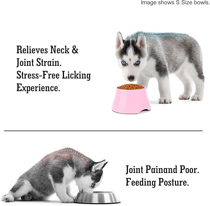 Dog Bowls,Cone Friendly Non Slip Single Dog Bowl with Stainless Steel Inner, Raised Bowls for Smll Dogs Spaniel Dogs Long Ear, High Capacity, S/1 Cup Pink