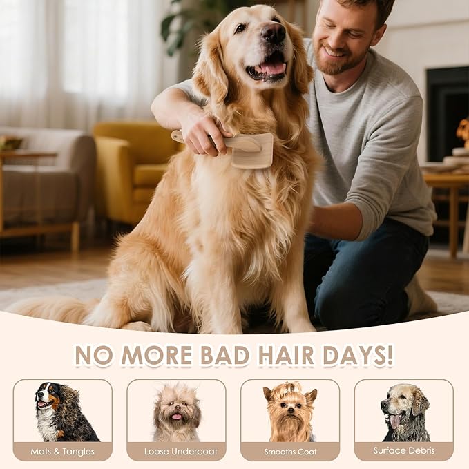 Large Slicker Brush for Dogs,Doodle Brush for Poodles, Goldendoodles, Labradoodle, Extra Long Pins for Detangling Matted Fur & Removing Tangle, Dog Grooming Kit with Wooden Handle. Natural