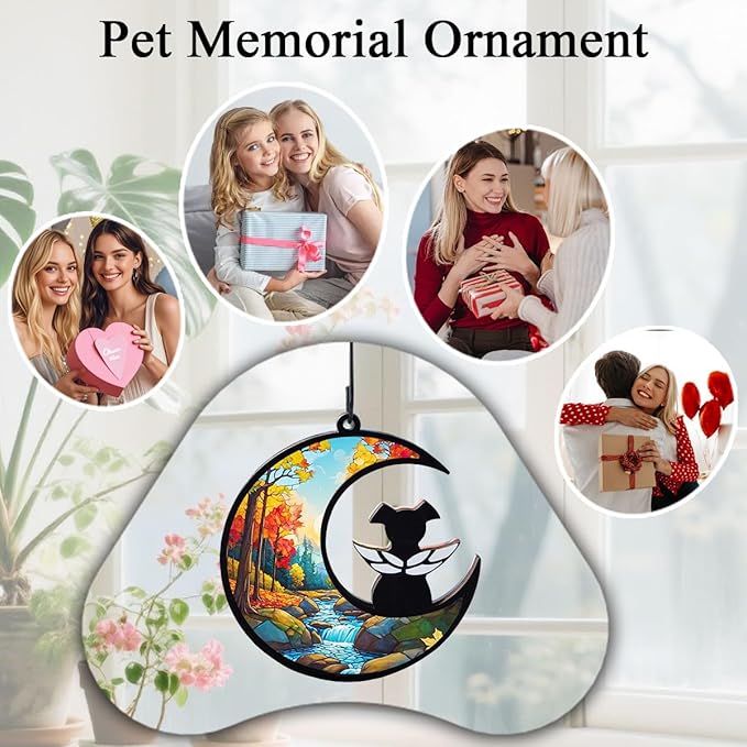 Dog Angel Memorial Suncatcher with Rainbow Bridge Poem Card, Pet Sympathy Gifts for Loss of Dogs and Cats, Natural Landscape 2