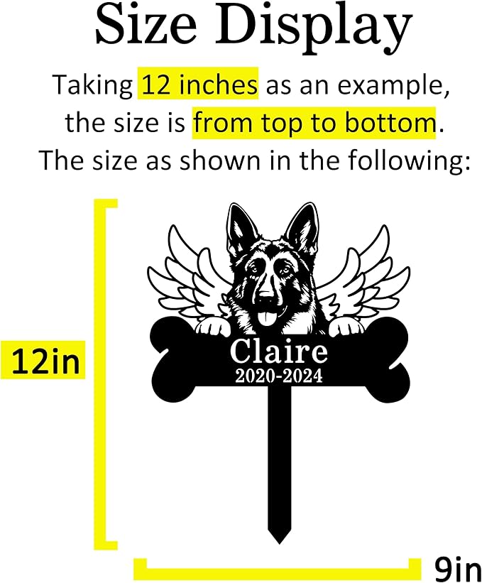 Goodqueen Custom Dog Memorial Grave Marker with Wings Bone, Personalized German Shepherd Grave Marker Memorial Stake Pet Loss Sign, Dog Memorial Grave Stake Pet Grave Marker Pet Sympathy Gift