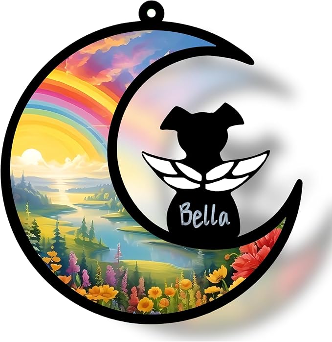 Personalized Dog Memorial Gifts for Loss of Dog, Pet Sympathy Suncatcher, Rainbow Bridge Dog Remembrance Gift, Dog Passing Away Ornament for Window Hanging (Rainbow River)