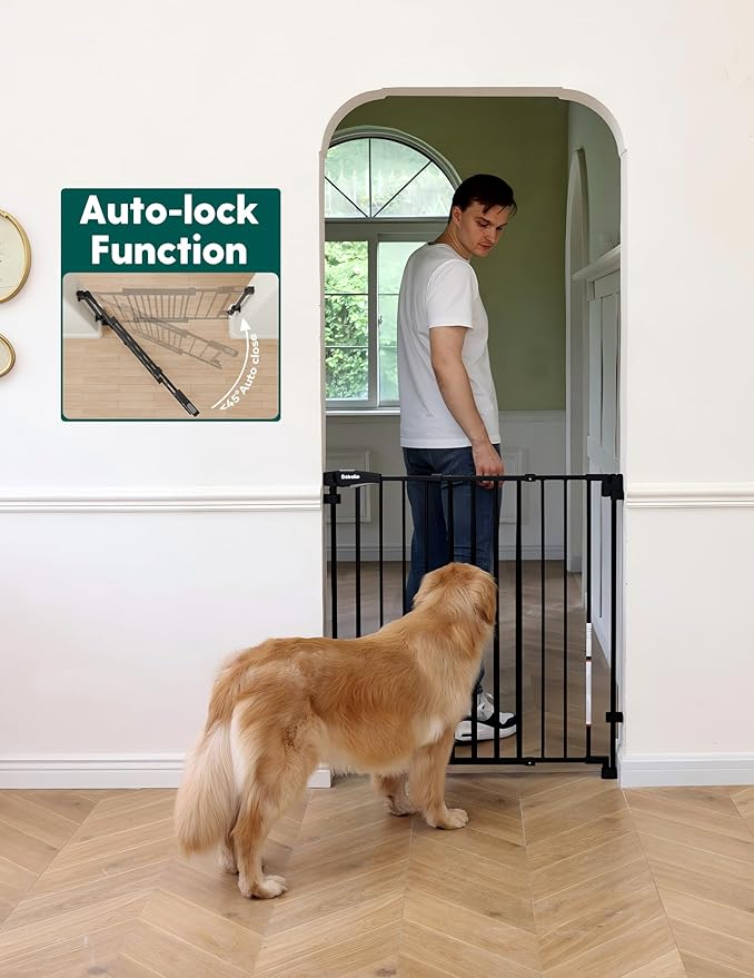 Babelio Removable & No Bottom Bar Baby Gate, 29-43", 36" H Hardware Mounted (Drill Needed)| Wide Walk-Thru| Auto-Close Safety Dog/Pet Gate for Stairs & Doorways (Black)