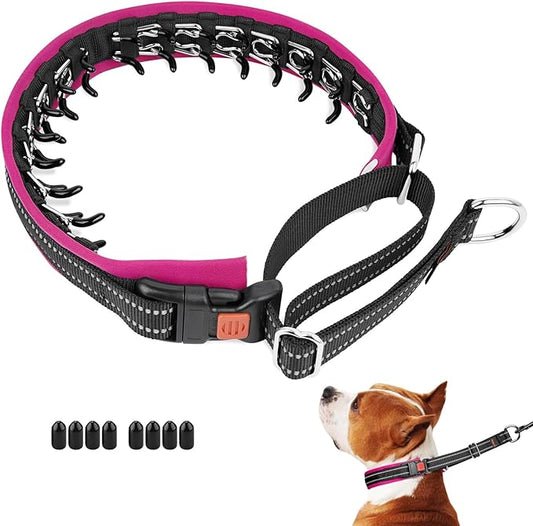Mayerzon Martingale No Pull Collar for Medium Large Dogs, Patented Anti Pull Dog Collar with Buckle for Walking Training, with Neoprene Padding and Reflective Stitching, Adjustable(Hot Pink Trim, L)