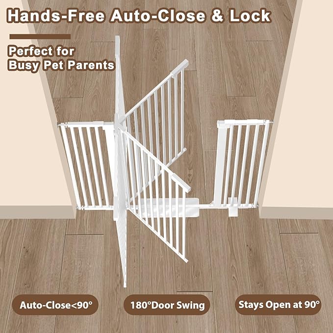 41'' Extra Tall Baby Gate for Large Dogs Pets Indoor No Jumping Over, 30-32.6'' Wide Heavy Duty Puppy Gate for Doorways, Pressure Mounted Metal Gate for Child Toddler No Tools Needed(White)