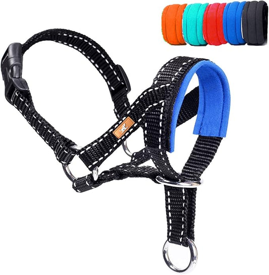Dog Head Collar, Head Collar with Reflective Strap to Stop Pulling for Small Medium and Large Dogs, Adjustable (M, Blue)
