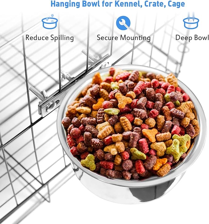 Kennel Water Bowl, No Spill Hanging Cage Crate Bowl for Cat, Small Dog Feeder -2 Cups / 1 Pint (1 Pack)