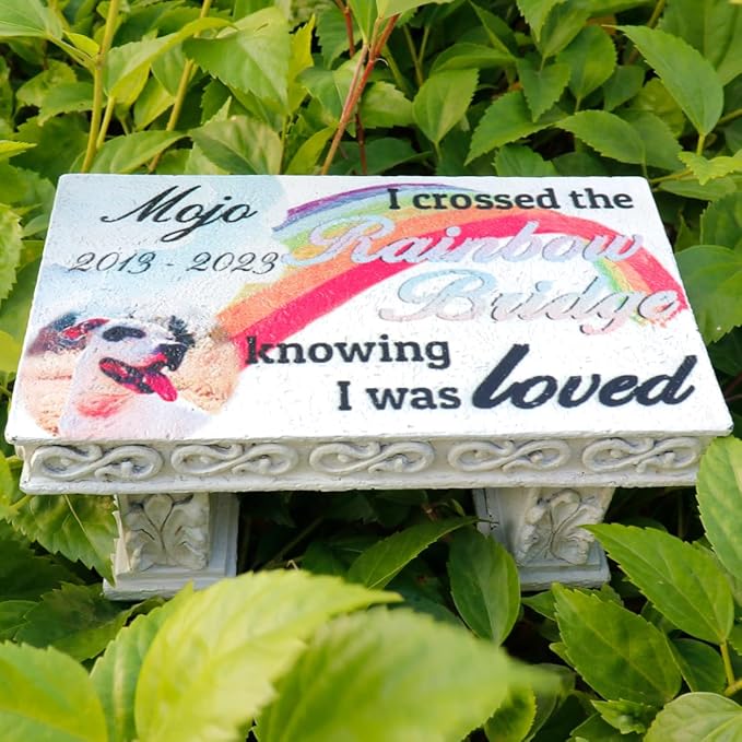 Personalized Memorial Bench for Pet Human, Custom Pet Memorial Stone with Colorful Photo, Pet Grave Marker Dog Headstone Cat Tombstone, Loss of Pet Gifts, Memorial Garden Plaque