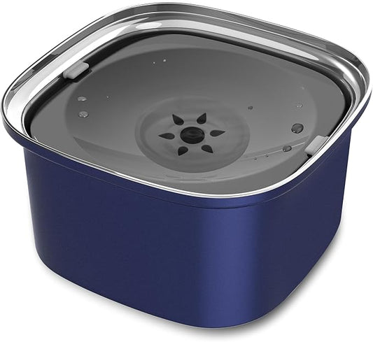Decflow 3L Dog Water Bowl Stainless Steel Slow Drinking Dog Bowl with Lid, No Spill Water Bowl for Large Dogs Splash Proof Vehicle Carried Travel Pet Water Bowl Dispenser for Messy Drinkers, Deep Blue