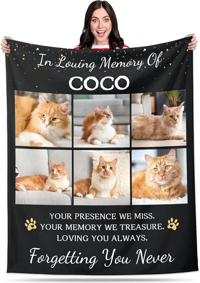 Pet Memorial Blanket Gift - Personalized Dog Memorial Blanket with Photo Name, Pet Sympathy Gifts for Dogs Lovers, Custom Loss of Dog Grief Blankets, Pets Remembrance Bereavement Gifts (6 Photos)