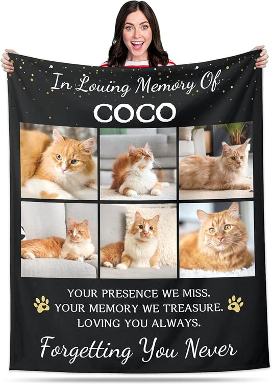 Pet Memorial Blanket Gift - Personalized Dog Memorial Blanket with Photo Name, Pet Sympathy Gifts for Dogs Lovers, Custom Loss of Dog Grief Blankets, Pets Remembrance Bereavement Gifts (6 Photos)
