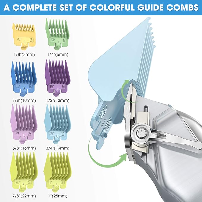 oneisall Dog Clippers for Grooming Professional Cordless Hair Shears Trimmers for Thick Coats,8 Guide Guards with Metal Blade for Dogs and Cats Animals