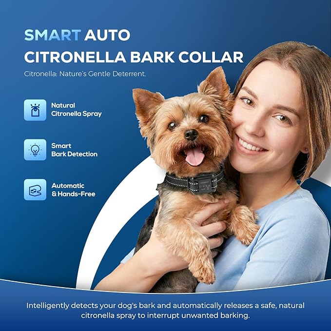 Citronella Dog Bark Collar, Dog Bark Collar for Large Medium Small Dogs, Bark Collar with Adjustable Spray & Sensitivity, Rechargeable Anti-Bark Collar for Dogs with Safe, 2 Collar Straps(Black)