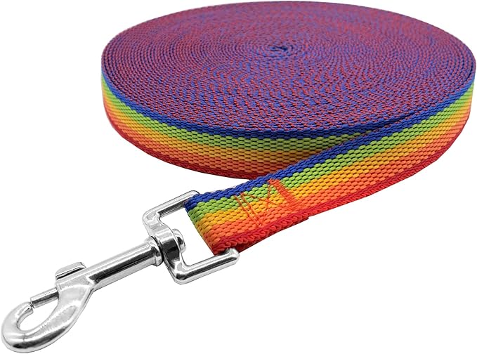 Nylon Training Dog Leash for Small Medium Large Dogs, 15ft 20ft 30ft 50ft Long Leash Dog/Puppy Lead for Obedience Recall Training, Camping (15ft, Rainbow)