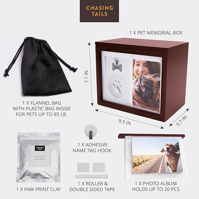 Pet Urns for Dogs Ashes Keepsake - Memorial Dog Urns for Ashes Personalized, Cat Urns for Ashes, pet urns for Dogs Ashes Small - Includes Pet Paw Print Kit, Picture Frame and Photo Book