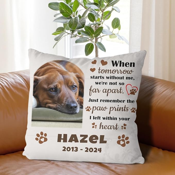 Alienc Personalized Dog Memorial Pillow with Photo - Custom Pet Memory Gift, Soft Sympathy Gift for Loss of Dog or Cat, Heartfelt Remembrance Throw Pillow