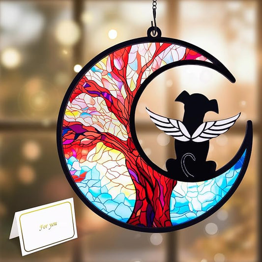 Dog Memorial Gifts for Loss of Dog, Pet Angel Memorial Suncatcher with Sympathy Card, Loss of Pet Sympathy Gift Dog, Dog Remembrance Gift Tree of Life