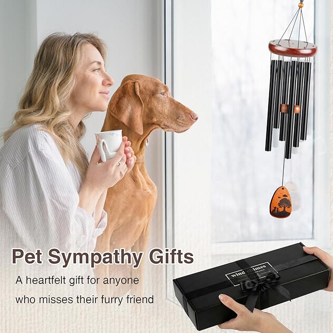 Dog Memorial Gift for Loss of Dog, 28" Wind Chimes Gifts for Pet Lover, Dual-Sided Pet Passing Away Decor with Remembrance Bereavement Gift Box Home Outdoor Garden Patio Use, Black