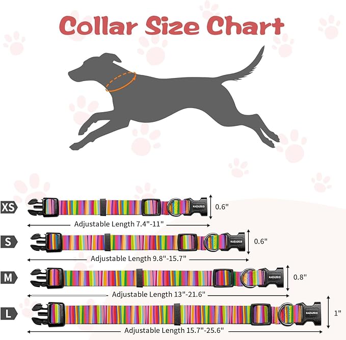 Kazazoo Dog Collar Cute and Soft Nylon Puppy Collar for Boy and Girl, Adjustable Dog Collars for Small Medium Dogs, Rainbow-M
