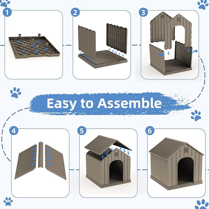 VIXZEN Dog House Outdoor, 26 Inch Resin Dog House Indoor Small Dog - Waterproof & UV-Resistant, Hidden Vents & Stable Structure, Easy Assembly, Versatile Storage, All-Weather Doghouse Outdoor (Grey)