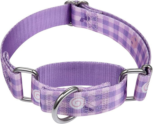 Mikivery Martingale Dogs Collar Plaid 1 inch Sturdy Slip Metal Buckle Collars Cute for Medium and Large Breed for Walking Training Outdoor Daily Use