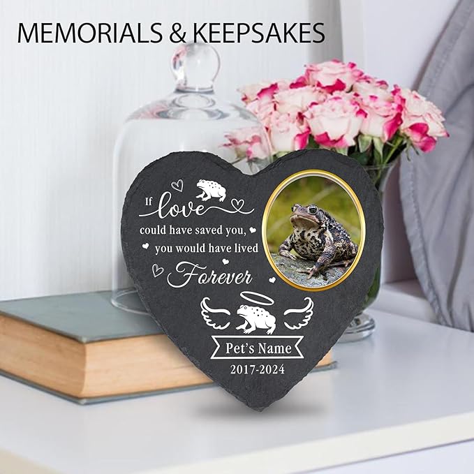 Personalized Pet Toad Memorial Stones with Photo - Custom Sympathy Gifts for Loss of Pet Toad - Pet Toad Grave Markers Headstone - Heart Shaped Pet Toad Memorial Plaque Garden Stone