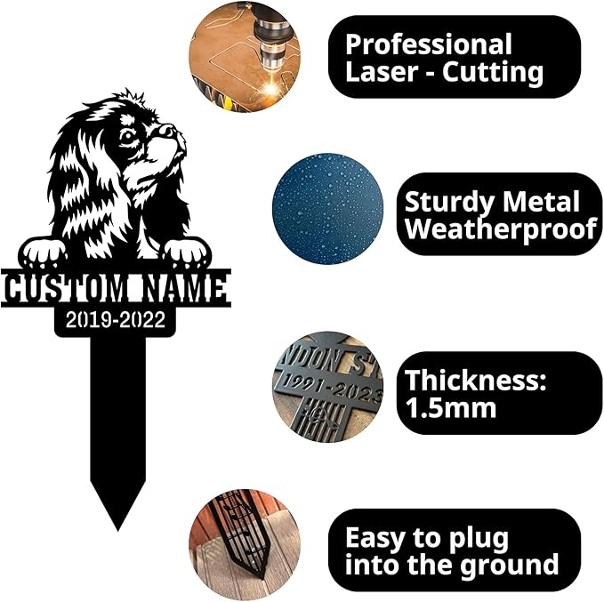 Grave Marker for Dogs Personalized, Memorial Metal Plaques, Pet Cross Stake for Outdoors, Cavalier King Charles Spaniel Memorial, Temporary Grave Marker for Dogs, Pet Loss Gifts