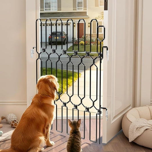 Retractable Metal Dog Gate for Front Doors & RVs, 30.7" Wide 30.7" Tall Bite-Proof Pet Dog Barrier, Space-Saving Wall-Mounted Front Door Gate for Indoor Use
