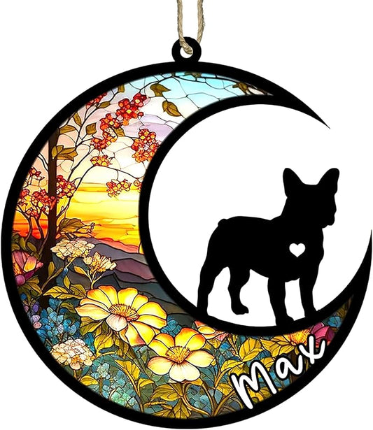 Personalized Dog Memorial, Custom Name French Bulldog-Frenchie Dog Christmas Ornament with Name, Custom Breeds, Pet Loss Light Catcher, Gifts for Lovers Loss of Pet Sympathy on Mothers Day Christmas