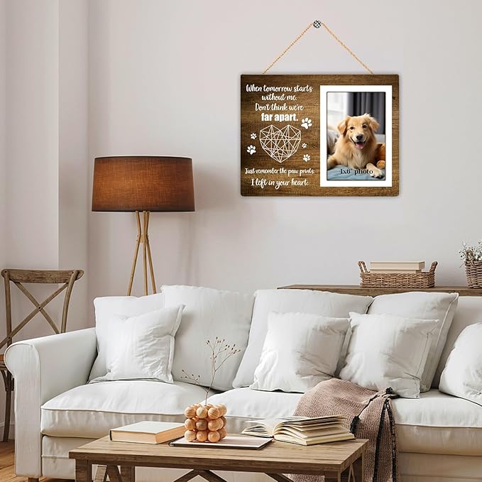 Memorial Picture Fram&Dog Memorial Suncatcher Gift Set, Pet Picture Frame, Sympathy Gifts for Loss of Loved Pet, Bereavement Gifts for Loss of Dog, Remembrance Photo Frame or Memorial Gift, Fits 4x6In Photo(GXK03)