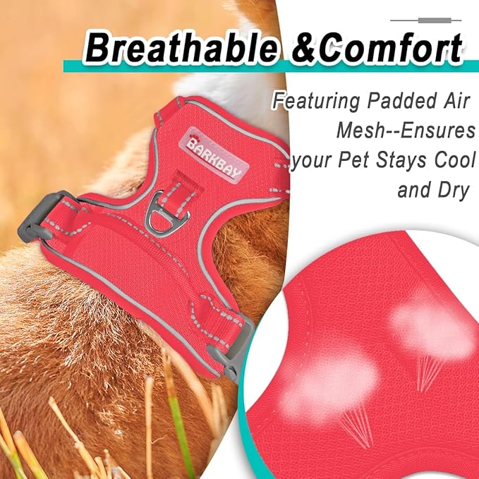 BARKBAY Dog Harness No Pull Mesh for Small Dogs - Adjustable, Reflective, Comfortable, No Choke, Heavy-Duty - Perfect for Outdoor Training, Walking, and Hiking - Strong & Durable - S & Red Mesh