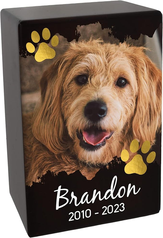 Custom Pet Keepsake Urns for Dogs, Wooden Box for Pet Ashes with Photo for Your Beloved Pets, Pet Cremation Urns as Sympathy Gifts for Pet Lovers - Small, 6" x 4" x 2.75" (Design 5)