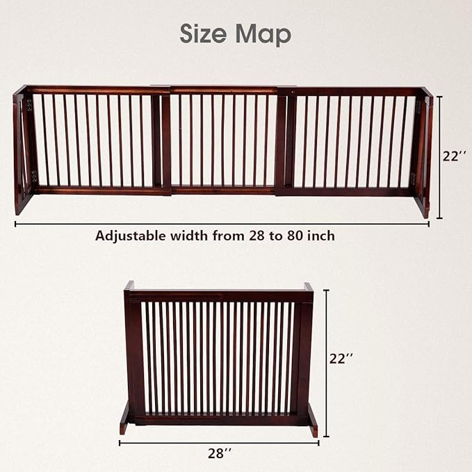 Giantex Expandable Wood Dog Gate, 28''-80'' Adjustable Freestanding Safety Gate, Step Over Fence for Small to Medium Sized Pets, Indoor House Doorway Stairs Extra Wide Fence