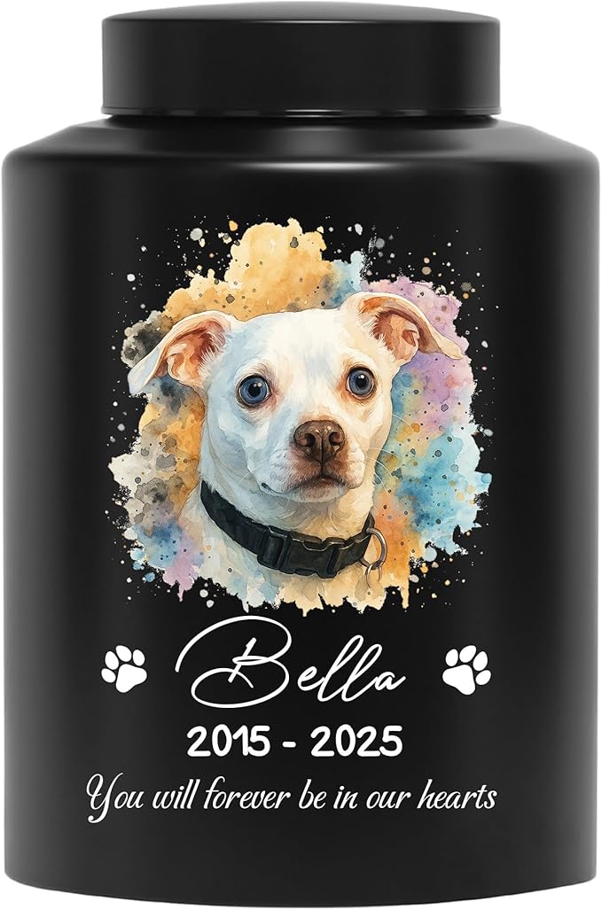 Dog Urns for Ashes Personalized Pet Ashes Urn Custom Keepsake with Name and Photo Cat Cremation Memorial Urn for Loss of Dogs or Cats Engraved Pet Funeral Urns (Watercolor Painting)