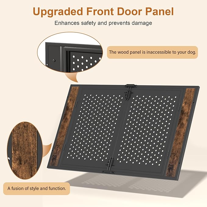 48" Heavy Duty Dog Crate Furniture for Extra Large Dogs, Enclosed Design with 0.5 inch Holes, Indestructible Metal Kennel for High Anxiety Dogs, Chew Proof Pet Cage House Indoor, Brown