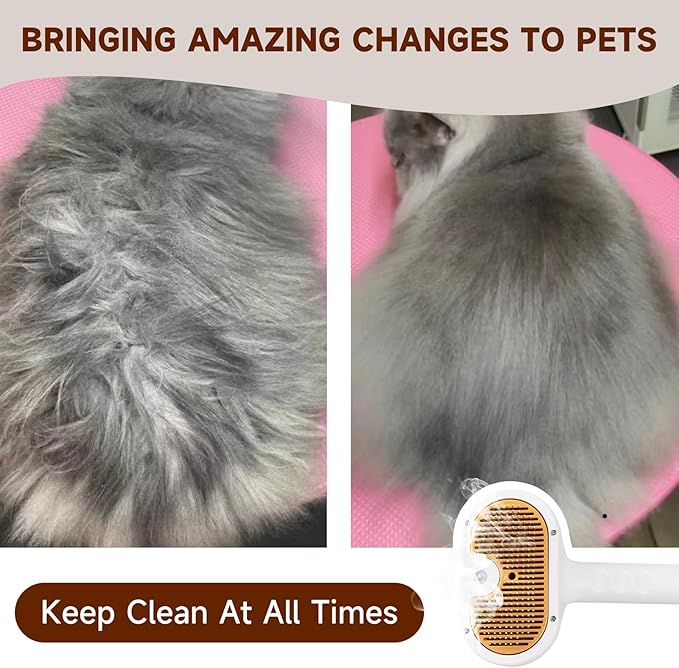 Pet Steam Brush for Dog & Cat – shower bath brush – Steam for Shedding & Grooming Water Brush for Long & Short Haired Pets Spritz Defur Comb 3-in-1 Spray Hair Removal Comb