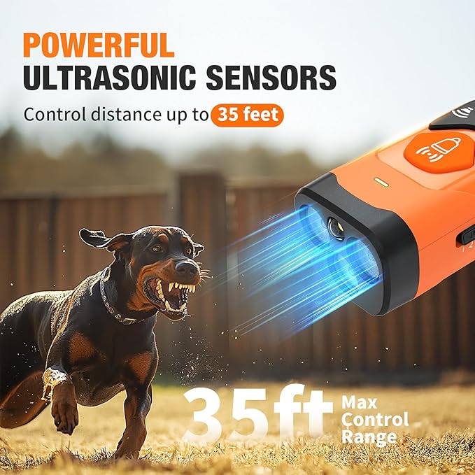 2025 Ultrasonic Dog Bark Control Device | Rechargeable Anti Barking Device, 35FT Long-Range No Shock Dog Trainer, Safe & Humane One-Button Bark Deterrent for Indoor & Outdoor Use