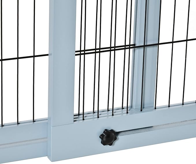 PawHut 72" W x 27.25" H Extra Wide Freestanding Pet Gate with Adjustable Length Dog, Cat, Barrier for House, Doorway, Hallway, Blue-Gray