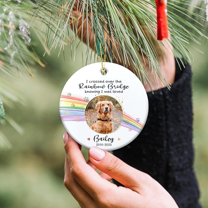 Rainbow Bridge Pet Memorial Ornament - Ceramic Keepsake to Hang on Christmas Tree - Honor & Remember Your Beloved Pet’s Memory