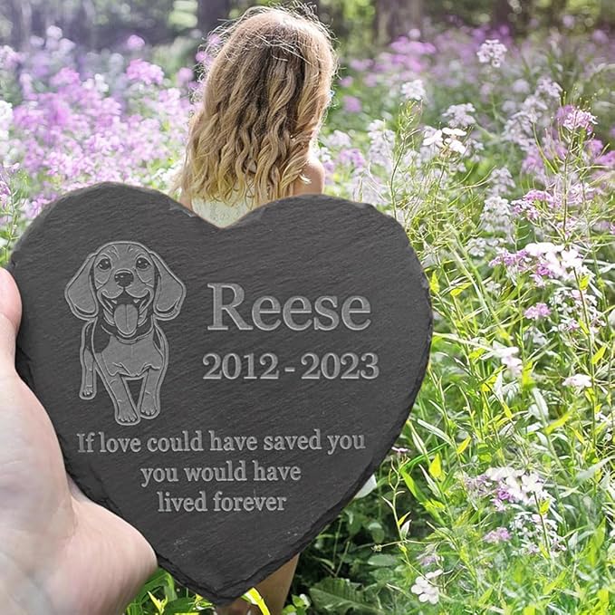 Personalized Dog Memorial Stone Pet Memorial Gifts for Loss of Dog Engraved Heart Plaque Garden Grave Decors for Cemetery Pet Loss Gifts with Stand (in Memory of Beagle)