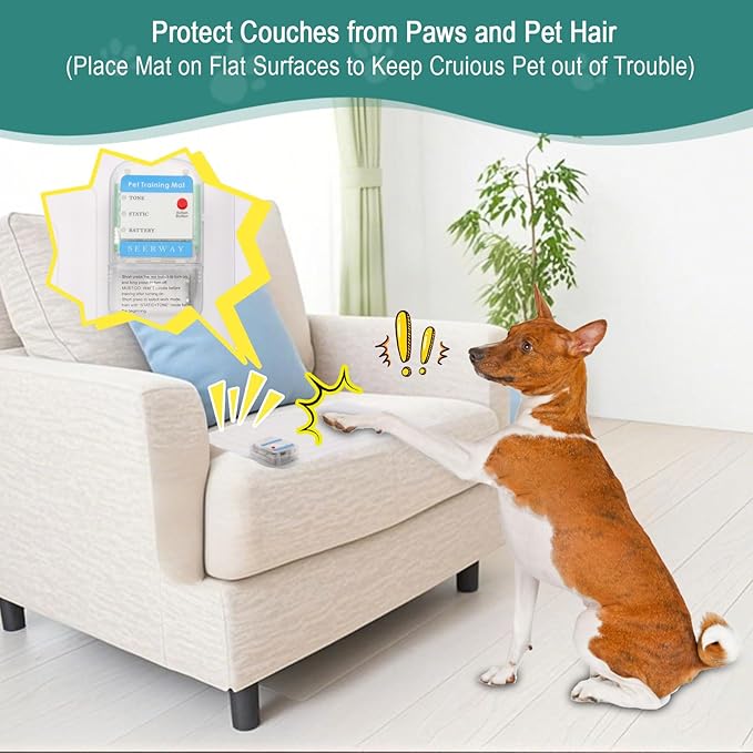 SEERWAY 22"x14" Scat Mat for Dogs and Cats, Pet Shock Mat with 3 Training Modes - Electric Training Pad to Keep Pets Off Furniture, Couch, Countertops, Christmas Tree - Indoor Pet Deterrent Mat