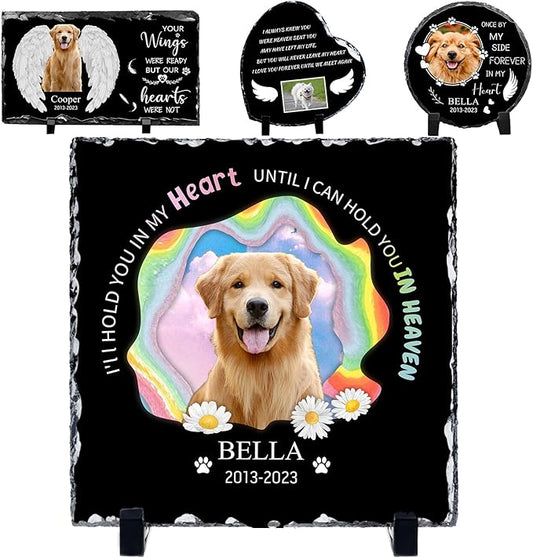 Pet Memorial Stones for Dogs Personalized Photo Rock Slate Square Shape Customized Memorial Stone Gifts for Loss Dog Cat
