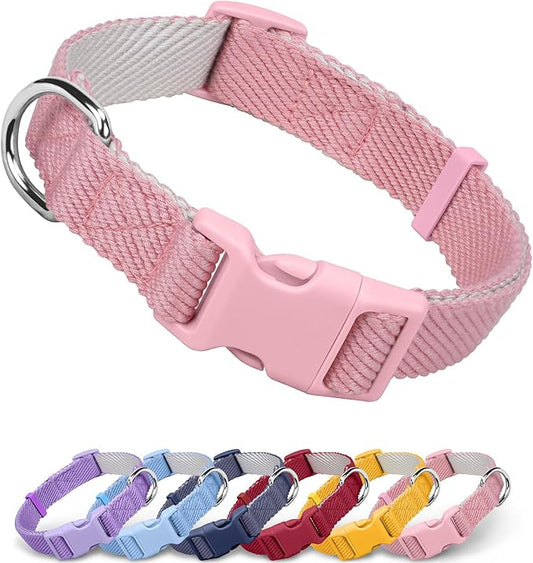 Dynmeow Soft and Breathable Cotton Dog Collar, Durable Adjustable Heavy-Duty Female Girl Pet Collar with Quick-Release Buckle, Lightweight for Sensitive Skin for Medium and Large Dogs, Pink, M