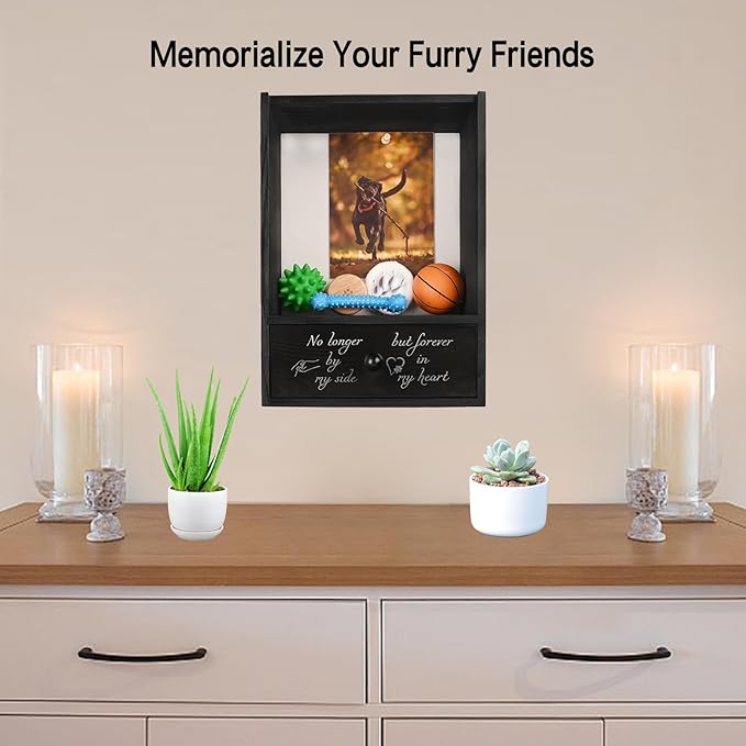 Pet Memorial Shadow Box Keepsake 9.3x13 Dog Memorial Gifts for Loss of Dog Death Sympathy and Remembrance Gift Large Pet Memorial Picture Frame Display Case with Deep Drawer