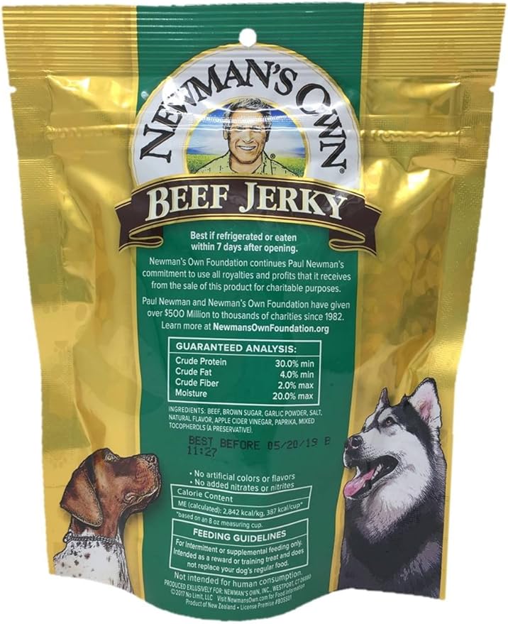 Newman's Own Beef Jerky Treats for Dogs, Bundle of 2 Flavors, Original Recipe and Beef & Sweet Potato Recipe, 5oz each