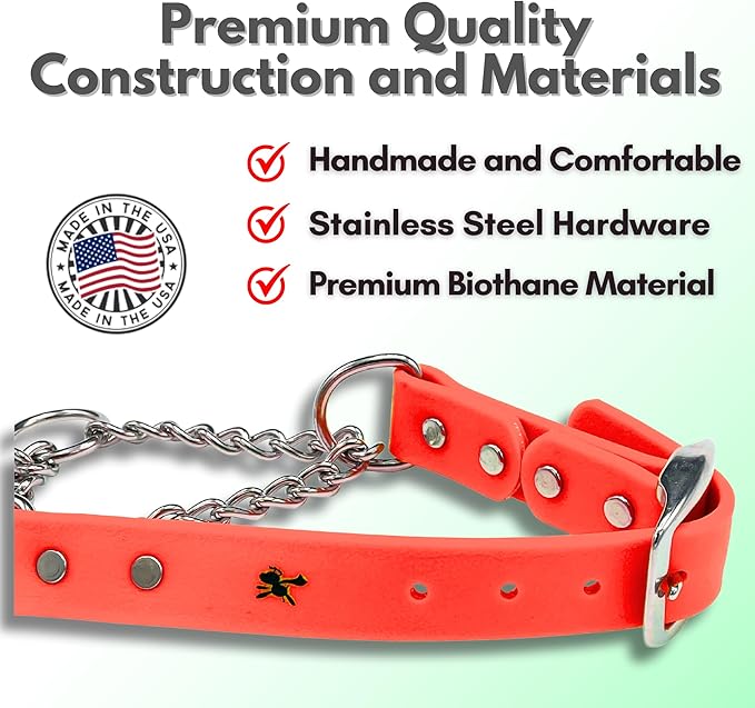 Martingale Collar for Dogs, Biothane, Stainless Steel Hardware, No Pull, Made in The USA, Professional Grade, XS, Orange