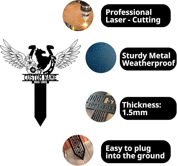 Horse Memorial Stake Personalized, Customized Horse Metal Grave Marker, in Memorial of Horse, Pet Loss Outdoor Plaque, Pony Cross Stake, Horse Tombstone Plaque