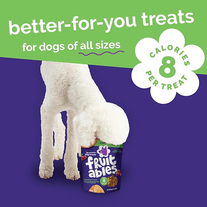 Fruitables Baked Dog Treats, Healthy Pumpkin Snacks for Dogs, Low Calorie & Delicious, No Wheat, Corn or Soy, Puppy Training Treats, Made in the USA, Pumpkin and Cranberry Flavor, 7oz