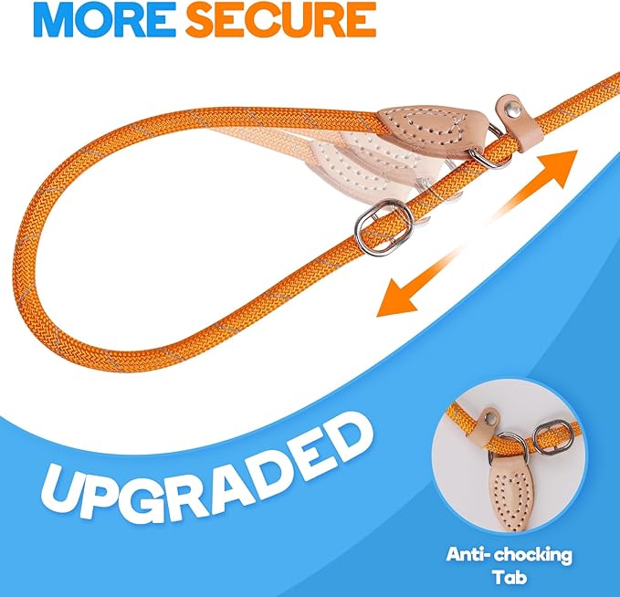 Grand Line Slip Lead Dog Leash - No Pull Training Dog Lead with 5ft Reflective Rope, Durable & Collar-Free for Small, Medium, Large Dogs and Puppies (Orange,S)